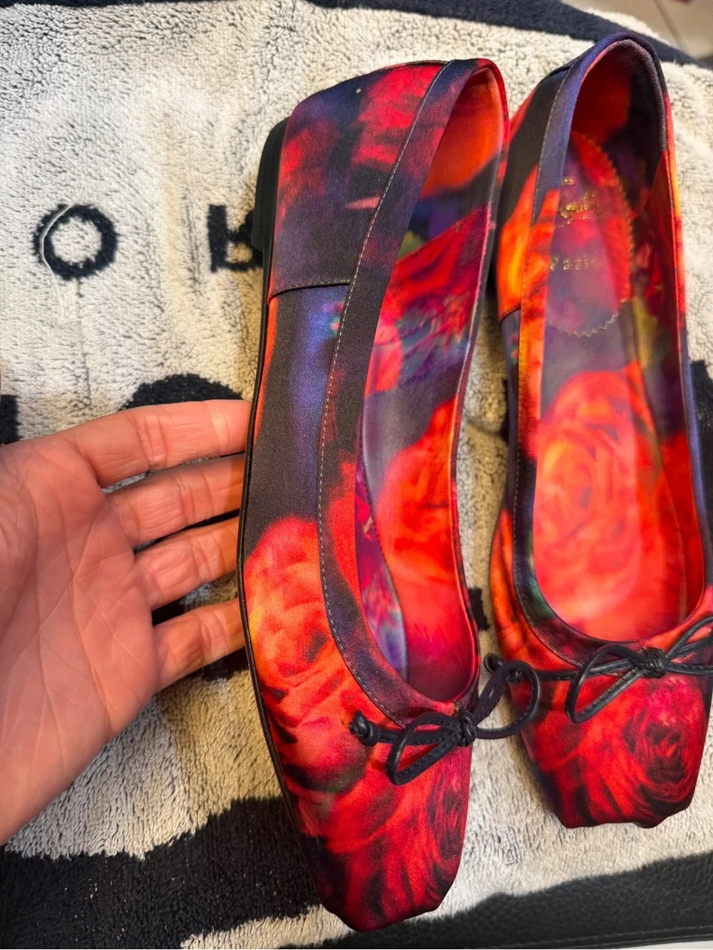 Christian Louboutin Red Rose Print Square-Toe Ballet Flats